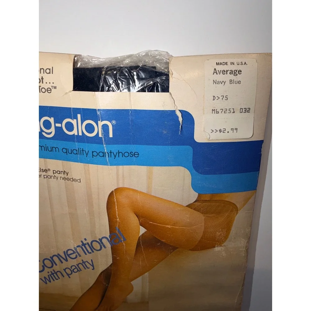 Vintage Sears Cling-alon Pantyhose Navy Blue Average Sandalfoot Made in USA NOS